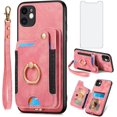 thumbnail image 1 of Phone Case for iPhone 11 6.1 Wallet Cover with Screen Protector and Wrist Strap Lanyard RFID Credit Card Holder Ring Stand Cell Accessories iphone11case iPhone11 i Phone11 11s XI 11R Women Men Pink, 1 of 13