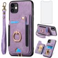 thumbnail image 1 of Phone Case for iPhone 11 6.1 Wallet Cover with Screen Protector and Wrist Strap Lanyard RFID Credit Card Holder Ring Stand Cell Accessories iphone11case iPhone11 i Phone11 11s XI 11R Women Men Purple, 1 of 13