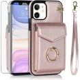 thumbnail image 1 of Phone Case for iPhone 11 6.1 Wallet Cover with Tempered Glass Screen Protector and RFID Blocking Ring Card Holder ID Cell Accessories iphone11case iPhone11 i Phone11 11s XI 11R Women Rose Gold, 1 of 11
