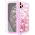 thumbnail image 1 of Phone Case for iPhone 11 Pro Max 6.5 with Screen Protector Bling Liquid Glitter Clear Hybrid TPU Silicone Military Grade Protective Cell Cover iPhone11 11pro Promax i XI Plus Women Girls Pink, 1 of 9