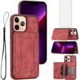 thumbnail image 1 of Phone Case for iPhone 11 Pro Max 6.5 Wallet Cover with Tempered Glass Screen Protector and Slim Credit Card Holder Stand Magnetic PU Leather Cell Accessories iPhone11 11pro Promax i XI Plus Women Red, 1 of 13