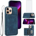 thumbnail image 1 of Phone Case for iPhone 11 Pro Max 6.5 Wallet Cover with Tempered Glass Screen Protector and Slim Credit Card Holder Stand Magnetic PU Leather Cell Accessories iPhone11 11pro Promax i XI Plus Women Blue, 1 of 7