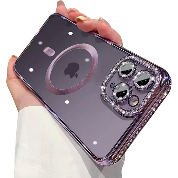 Phone Case for iPhone 11 Pro Max Case  Full Camera Len Protection[Compatible with MagSafe] Clear Diamond Rhinestone Shockproof Cute Twinkle Bling Case for 11 Pro Max 6.5''-Purple
