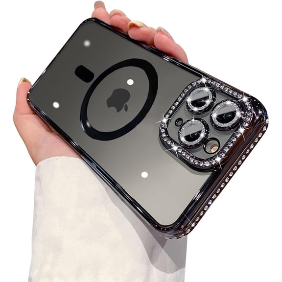 Phone Case for iPhone 11 Pro Max Case  Full Camera Len Protection[Compatible with MagSafe] Clear Diamond Rhinestone Shockproof Cute Twinkle Bling Case for 11 Pro Max 6.5''-Black