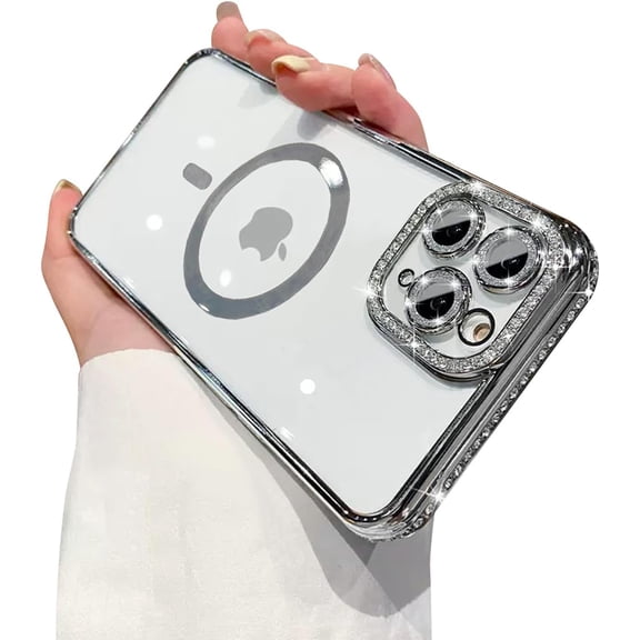 Phone Case for iPhone 11 Pro Max Case Magnetic Full Camera Len Protection[Compatible with MagSafe] Clear Diamond Rhinestone Shockproof Cute Twinkle Bling Case for 11 Pro Max 6.5''-Silver