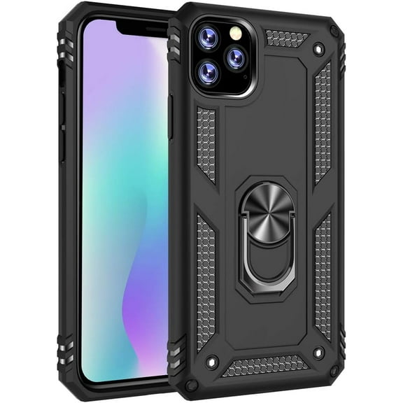 Phone Case for iPhone 11 Pro Max Heavy Duty Rugged Cover with 360° Rotating Loop Kickstand Military Grade Shockproof Protective Case for iPhone 11 Pro Max 6.5 Inch (Black)