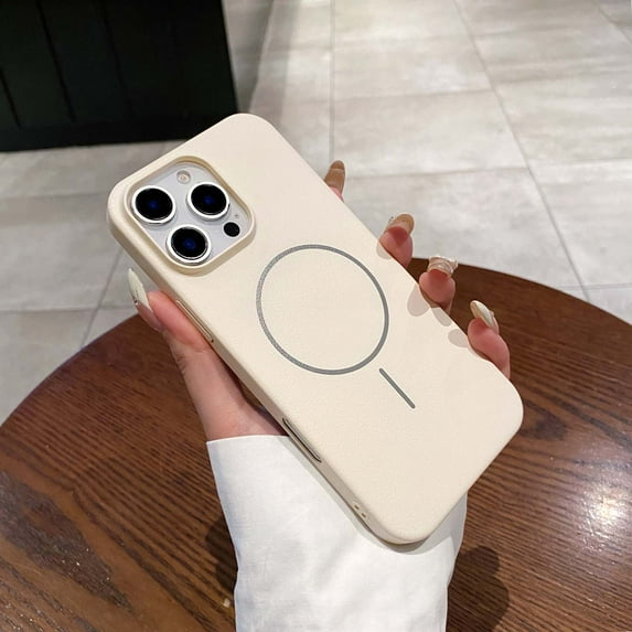 Phone Case For iPhone 11,Ultra Slim Anti-Scratch Lychee Pattern PU Leather Back,Compatible with Mag-Safe,Shockproof Anti-fall Thin Fit Hard PC Lightweight Rugged Phone Case,Beige