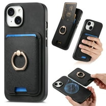 Phone Case for iPhone 11, Ultra Slim Phone Grip Ring Stand PU Leather Detachable Magnetic Credit Card Holder Drop Protective Case Cover Compatible with iPhone 11, Black