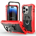 thumbnail image 1 of Phone Case for iPhone 12/12 Pro, 3 In 1 Cover with Ring Holder Kickstand Hybrid Shockproof Military Grade Protective Hard PC Soft Silicone Case for iPhone 12/12 Pro for Women Men, Red/Black, 1 of 5