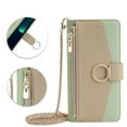 thumbnail image 1 of Phone Case for iPhone 12/12 Pro Zipper Wallet Cover with Make-up Mirror, Flip Cover PU Leather Ring Card Holder Kickstand Crossbody Strap Chain Cell Phone Case Cover for iPhone 12/12 Pro, Green, 1 of 6