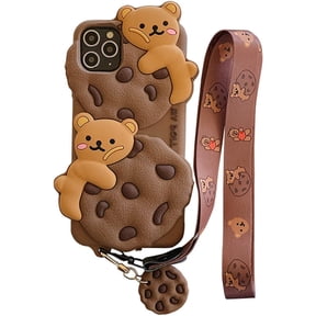 Phone Case for iPhone 12 Case Cute iPhone Case with Strap Lanyard Keychain Kawaii Phone Cases Funny Soft Silicone Shockproof Protective iPhone 12 Case for Women Girls (Bear Cookie Khaki)