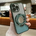 thumbnail image 1 of Phone Case for iPhone 12 Case Kickstand Ring Holder Glitter Powder Mirror Compatible with iPhone 12 Built-in Camera Lens Protector Shockproof Phone Case for iPhone 12, Green, 1 of 9