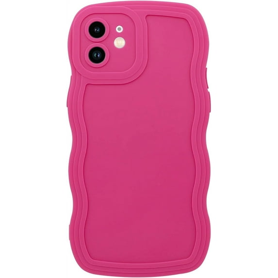 Phone Case for iPhone 12 Mini, Solid Color Curly Wave Frame Soft TPU Bumpers Back Phone Cover for iPhone 12 Mini (5.4 inch), Cute iPhone Case for Women Girls, Rose Red