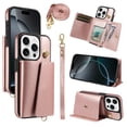 thumbnail image 1 of Phone Case for iPhone 12 Pro / 12 Wallet Cover, Classic Credit Card Holder & Crossbody Strap & Hand Strap Kickstand PU Leather for iPhone 12 Pro / 12 Protective Rugged Case Women Men, Rosegold, 1 of 4