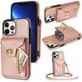 thumbnail image 1 of Phone Case for iPhone 12 Pro Max 6.7 Wallet Cover with Credit Card Holder Zipper Slot Crossbody Strap Lanyard Leather Stand Cell iPhone12promax 5G i 12s Plus iPhone12 12pro Promax Women Girl Rose gold, 1 of 13