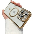 thumbnail image 1 of Phone Case for iPhone 12 Pro Max Case Magnetic Full Camera Len Protection[Compatible with MagSafe] Clear Diamond Rhinestone Shockproof Cute Twinkle Bling Case for 12 Pro Max 6.7''-Gold, 1 of 11