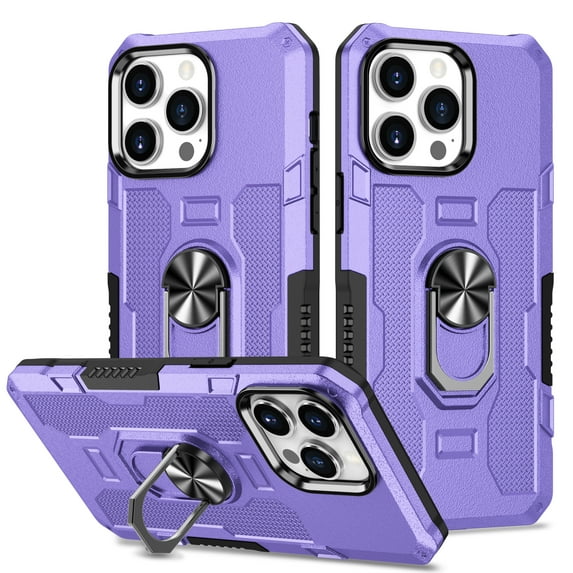 Phone Case for iPhone 12 Pro Max Case, iPhone 12 Pro Max Phone Case Built in 360 Rotating Ring Stand, Luxury Heavy Duty Armor Hard PC Soft TPU Slim Phone Case for iPhone 12 Pro Max - Purple