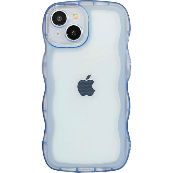 Phone Case for iPhone 13 6.1 Inch Cute Design Phone Cover Transparent TPU Case Wave-Frame Case Lovely Style Shock-Proof Protective Case for Women Girls Ladies (Clear-Blue)
