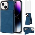 thumbnail image 1 of Phone Case for iPhone 13 6.1 inch Wallet Cover with Tempered Glass Screen Protector and RFID Slim Credit Card Holder Slot Stand Cell Accessories iPhone13 5G i i-Phone i13 iPhone13case Women Girls Blue, 1 of 13