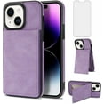 thumbnail image 1 of Phone Case for iPhone 13 6.1 inch Wallet Cover with Tempered Glass Screen Protector and RFID Slim Credit Card Holder Slot Stand Cell Accessories iPhone13 5G i i-Phone i13 iPhone13case Women Purple, 1 of 13