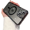 thumbnail image 1 of Phone Case for iPhone 13 Case Magnetic Full Camera Len Protection[Compatible with MagSafe] Clear Diamond Rhinestone Shockproof Cute Sparkle Twinkle Case for iPhone 13-Black, 1 of 10