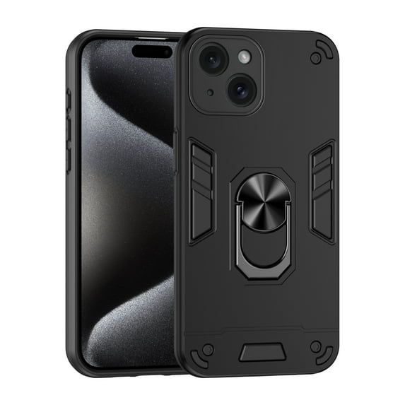 Phone Case for iPhone 13 Hybrid Case with Ring Kickstand, Heavy Duty Protection Armor Case with Comfortable Grip Support Magnetic Car Mount for iPhone 13 - Black