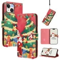 thumbnail image 1 of Phone Case for iPhone 13, Luxury Christmas Pattern Card Slots Cash Pocket Magnetic Clasp Full Body Protection Shockproof Kickstand Wallet Flip Case with Wrist Strap for iPhone 13, F, 1 of 8