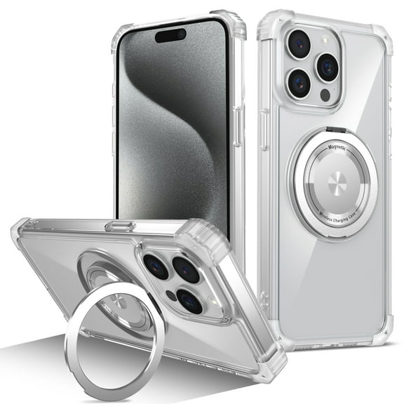 Phone Case for iPhone 13 Pro with 360° Rotatable Ring Holder Kickstand, Clear Non-Yellowing Transparent Magnetic Cover, Military Grade Drop Protection Shockproof Case for iPhone 13 Pro, Clear
