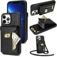 thumbnail image 1 of Phone Case for iPhone 13 Pro 6.1 inch Wallet Cover with Credit Card Holder Zipper Slot Crossbody Strap Lanyard Leather Stand Cell iPhone13Pro 5G i i-Phone i13 iPhone13 13Pro Women Girls Black, 1 of 13