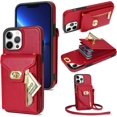 thumbnail image 1 of Phone Case for iPhone 13 Pro 6.1 inch Wallet Cover with Credit Card Holder Zipper Slot Crossbody Strap Lanyard Leather Stand Cell iPhone13Pro 5G i i-Phone i13 iPhone13 13Pro Women Girls Red, 1 of 13