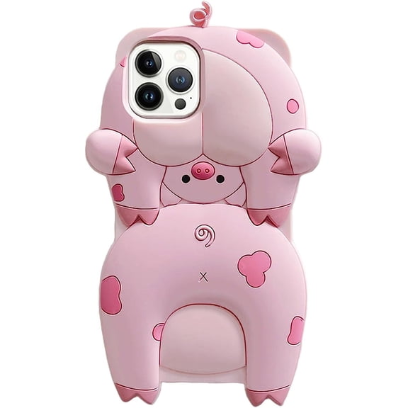 Phone Case for iPhone 13 Pro Case, Kawaii Piglet Phone Cases 3D Silicone Cartoon Case Cute Case Soft Rubber Shockproof Protective Case for Women Girls (Pig Butt)