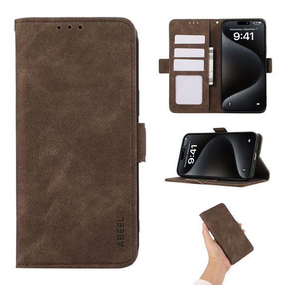 Phone Case for iPhone 13 Pro, Classic RFID Blocking PU Leather Shockproof Kickstand Wallet Case with Credit Card Holder Magnetic Flip Cover Compatible with iPhone 13 Pro, Brown