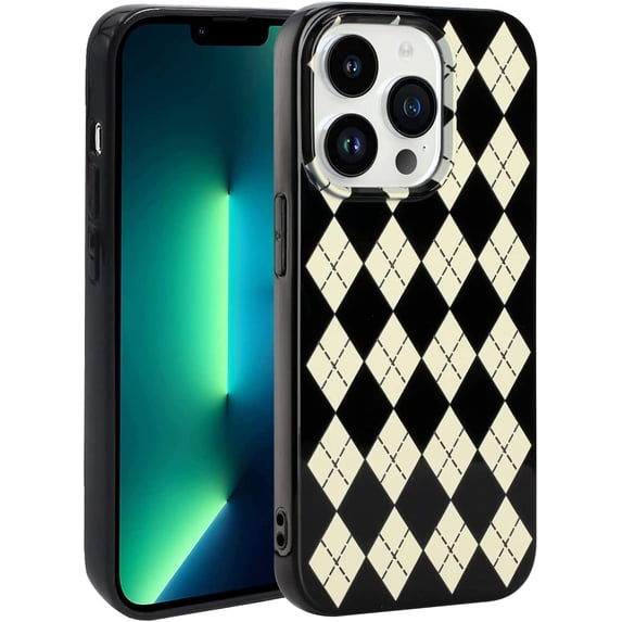 Phone Case for iPhone 13 Pro, Kawaii TPU Bumpers Back Phone Cover for iPhone 13 Pro 2021 (6.1 Inch), Women Girl Protective Cases Slim Cover, Black Diamond Grid-2