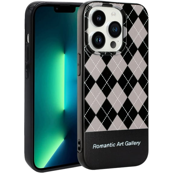 Phone Case for iPhone 13 Pro, Kawaii TPU Bumpers Back Phone Cover for iPhone 13 Pro 2021 (6.1 Inch), Women Girl Protective Cases Slim Cover, Black Diamond Grid