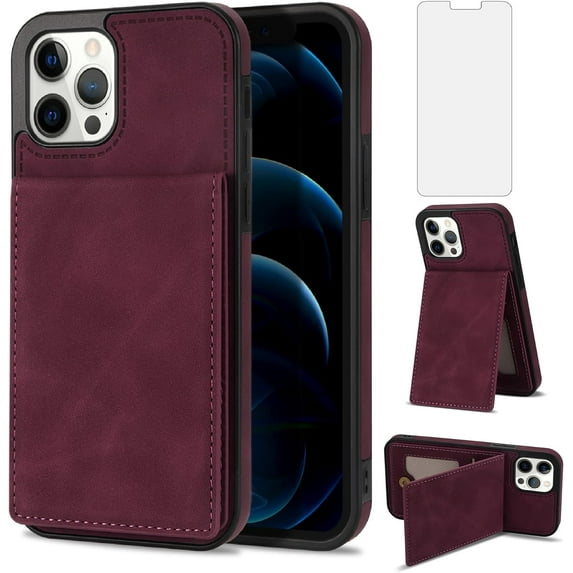 Phone Case for iPhone 13 Pro Max 2021 6.7 inch Wallet Cover with Screen Protector RFID Slim Credit Card Holder Slot Stand Cell iPhone13promax 5G i Phone13Max Plus iPhone13 ProMax Women Girls Men Red