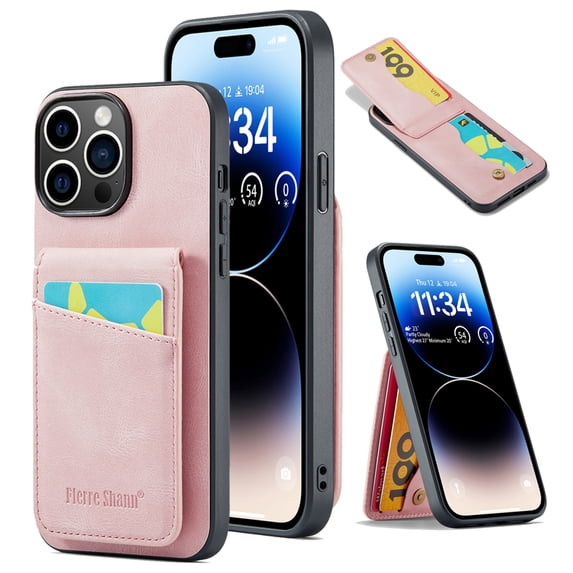 Phone Case for iPhone 13 Pro Max, Back Credit Card Holder Wallet Cover Study Kickstand PU Leather Magnetic Clasp RFID Blocking Case for iPhone 13 Pro Max Cases Women, Pink