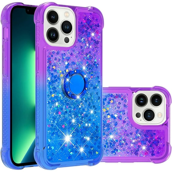 Phone Case for iPhone 13 Pro Max (Not fit 13 Pro), Shiny Bling Quicksand Effect TPU Bumper Case with Four Corners Anti-Fall Heavy Protection Cover for iPhone 13 Pro Max (6.7) Purple Blue