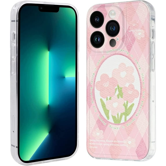 Phone Case for iPhone 13 Pro Max, TPU Bumpers Back Phone Cover for iPhone 13 Pro Max 2021 (6.7 Inch), Fashion Cute Pink Floral Flower Designs iPhone Case for Women Girls