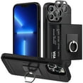 thumbnail image 1 of Phone Case for iPhone 13 Pro Wallet Credit Card Holder with Transparent Ring Stand Kickstand, Camera Lens Protector Hidden Pocket Anti-Scratch Dual Layer Slim Protective Cover 6.1 inch Black, 1 of 14