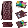 thumbnail image 1 of Phone Case for iPhone 13 Wallet Cover with Shoulder Strap & Wrist Strap, Card Holder Slots Stand PU Leather Zipper Pocket Flip Case Magnetic Buckle Women Girls for iPhone 13, Winered, 1 of 8