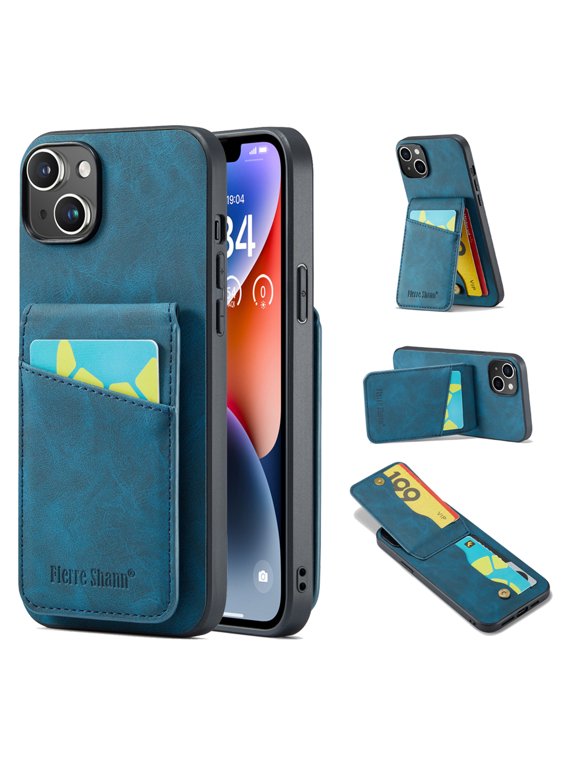 Phone Case for iPhone 14, Back Credit Card Holder Wallet Cover Study Kickstand PU Leather Magnetic Clasp RFID Blocking Case for iPhone 14 6.1 inch Cases Women,Blue