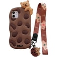 thumbnail image 1 of Phone Case for iPhone 14 Case Cute iPhone Case with Strap Lanyard Keychain Kawaii Phone Cases Funny Soft Silicone Shockproof Protective Cover iPhone 14 Case for Women Girls (Cookie Bear Khaki), 1 of 14