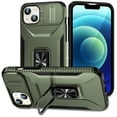 thumbnail image 1 of Phone Case for iPhone 14 Case with Sliding Camera Cover, with 360° + 100° Free Rotation Metal Finger Ring Bracket, Fit Magnet Car Mount, 2 In 1 Case Cover for iPhone 14, Darkgreen, 1 of 8