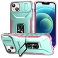 thumbnail image 1 of Phone Case for iPhone 14 Case with Sliding Camera Cover, with 360° + 100° Free Rotation Metal Finger Ring Bracket, Fit Magnet Car Mount, 2 In 1 Case Cover for iPhone 14, Green, 1 of 8