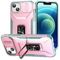 thumbnail image 1 of Phone Case for iPhone 14 Case with Sliding Camera Cover, with 360° + 100° Free Rotation Metal Finger Ring Bracket, Fit Magnet Car Mount, 2 In 1 Case Cover for iPhone 14, Rosegold, 1 of 8