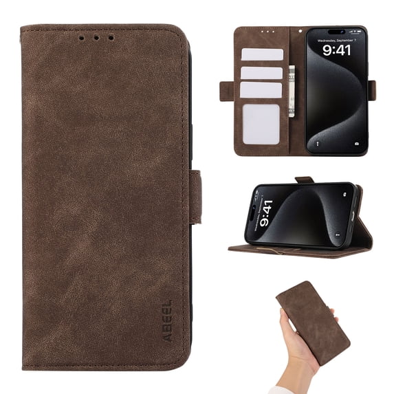 Phone Case for iPhone 14, Classic RFID Blocking PU Leather Shockproof Kickstand Wallet Case with Credit Card Holder Magnetic Flip Cover Compatible with iPhone 14, Brown