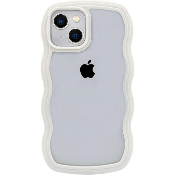 Phone Case for iPhone 14, Cute Curly Wave Frame Shape Shockproof Soft iPhone Case for Women Girls, TPU Bumpers Back Phone Cover for iPhone 14 (6.1 inch), White