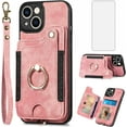 thumbnail image 1 of Phone Case for iPhone 14 Plus 6.7 inch Wallet Cover with Screen Protector and Wrist Strap Lanyard RFID Credit Card Holder Ring Stand i-Phone 14+ iPhone14Plus 5G i i14 + iPhone14 14Plus Women Men Pink, 1 of 13