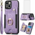 thumbnail image 1 of Phone Case for iPhone 14 Plus 6.7 inch Wallet Cover with Screen Protector and Wrist Strap Lanyard RFID Credit Card Holder Ring Stand i-Phone 14+ iPhone14Plus 5G i i14 + iPhone14 14Plus Women Purple, 1 of 13