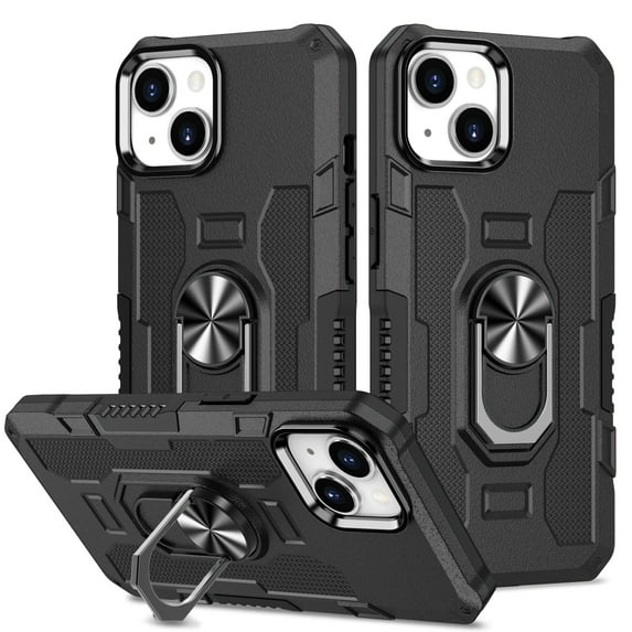 Phone Case for iPhone 14 Plus Case, iPhone 14 Plus Phone Case Built in 360 Rotating Ring Stand, Luxury Heavy Duty Armor Hard PC Soft TPU Slim Phone Case for iPhone 14 Plus - Black